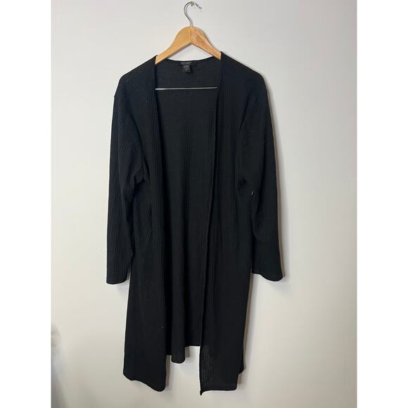 Love Ryan Sweaters - LOVE RYAN Los Angeles Black Waffle Knit Open Front Duster Cardigan - Size 2X